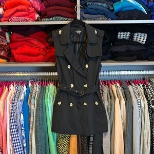 CoffeeShop black sleeveless belted long line vest size S